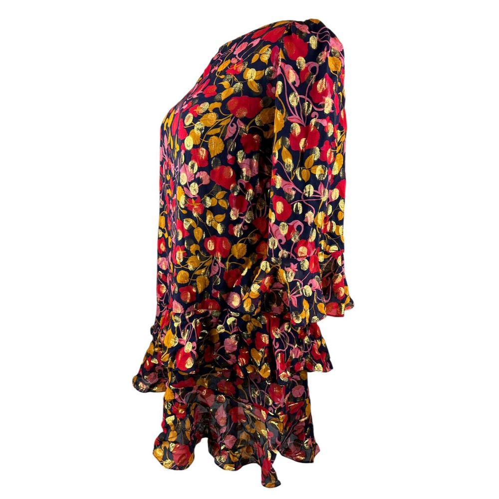 Saloni Polka Dot Marissa Mini Dress Ruffle Floral Metallic Silk Blend Size 8 - Picture 13 of 16